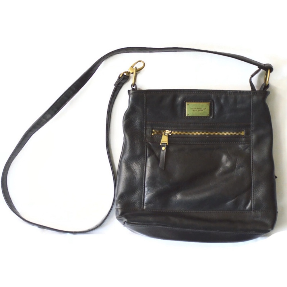 Tignanello Black Leather Crossbody Bag w/ Built-In Wallet Organizer